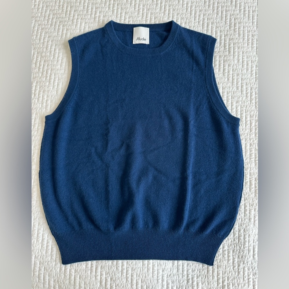 Allude Navy Cashmere Sleeveless Sweater Size S